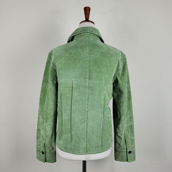 Green Suede Jacket Womens Small Leather Short Western Boho Snaps Festival Rodeo - Picture 3 of 8
